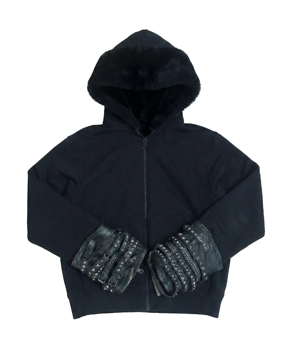 BLACK HOODIE STUDDED CUFFS